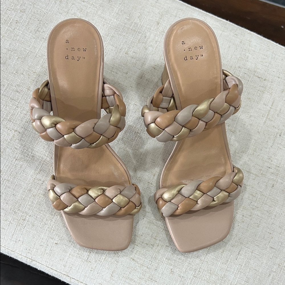 A New Day Women's Braided Sandal Heels - Beige and Gold
